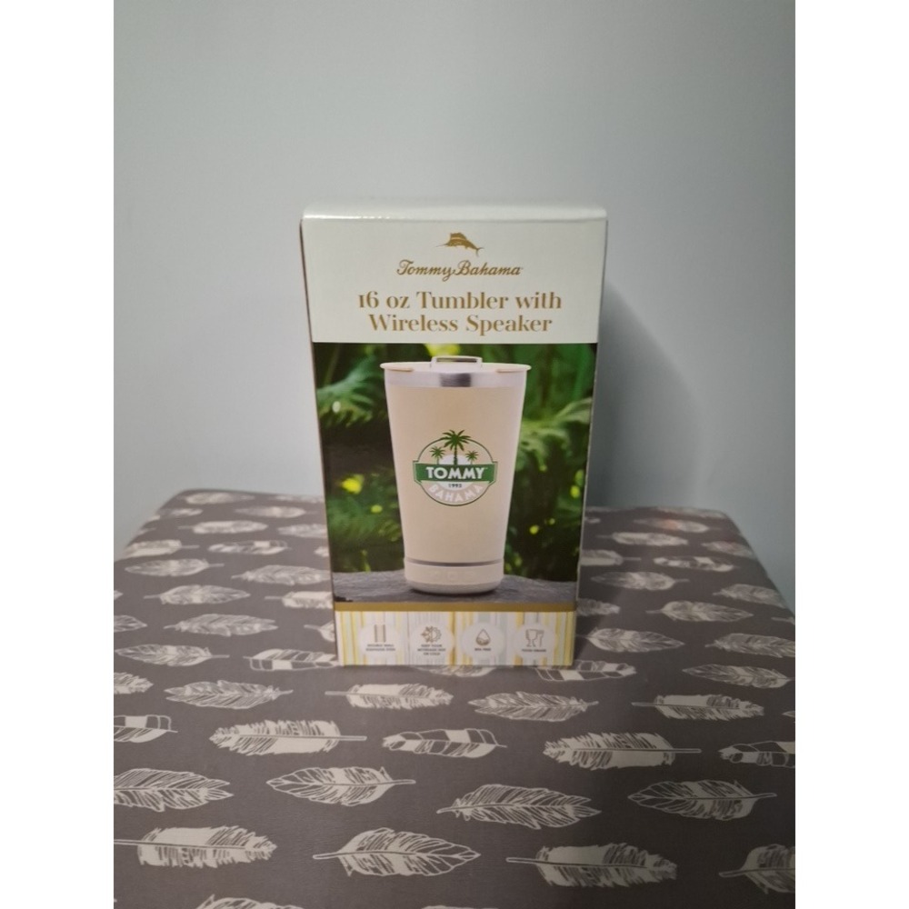 Tommy Bahama 16oz Tumbler with Detachable Wireless Bluetooth Speaker NIB Cream